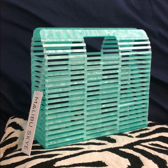 Pearl Acrylic Structured Handbag Beach Aqua NWT - Picture 1 of 8